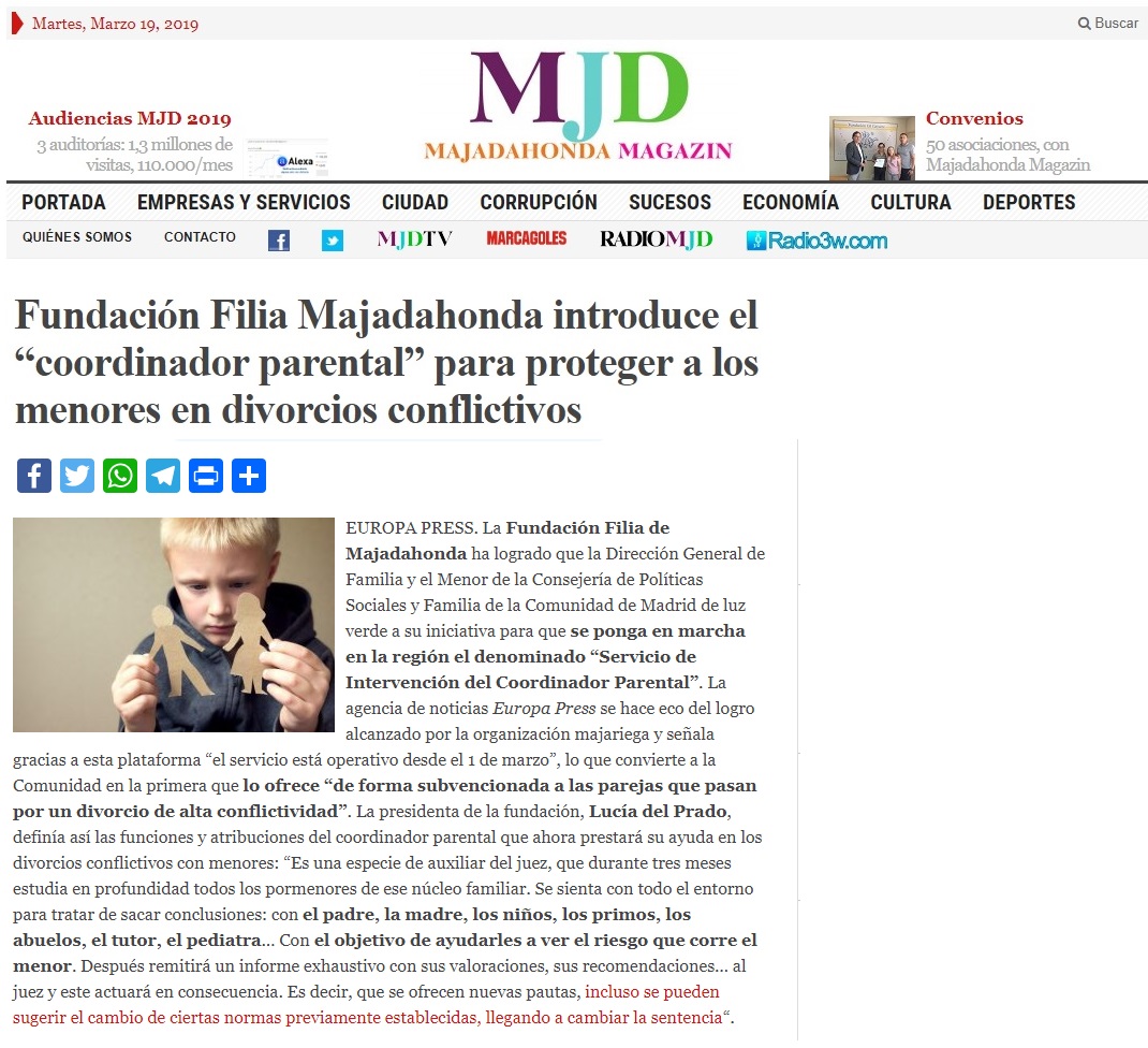 Noticia del Coordinador Parental en Majadahonda Magazine